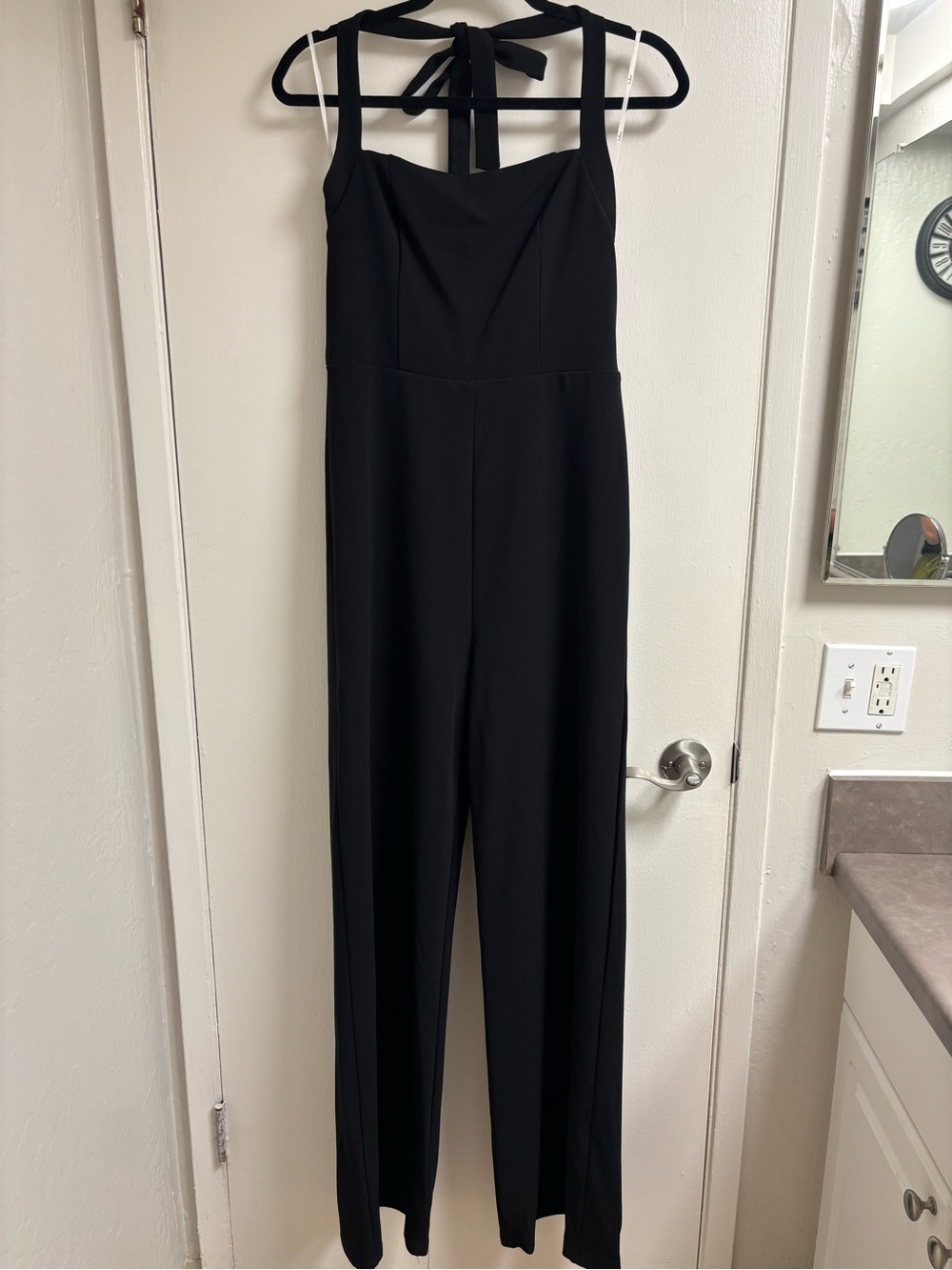 Lulu's Black Halter Tie-Back Wide-Leg Jumpsuit